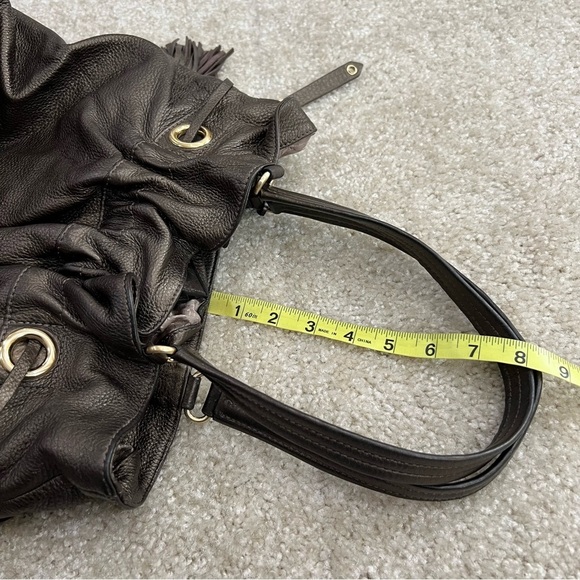 Cole Haan Womens Metallic Brown Leather Tassel Drawstring Satchel Handbag Bronze - Picture 12 of 16